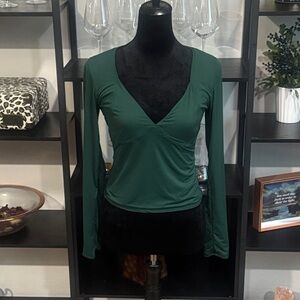 Forest Green V-Neck Long Sleeve Ruched Top